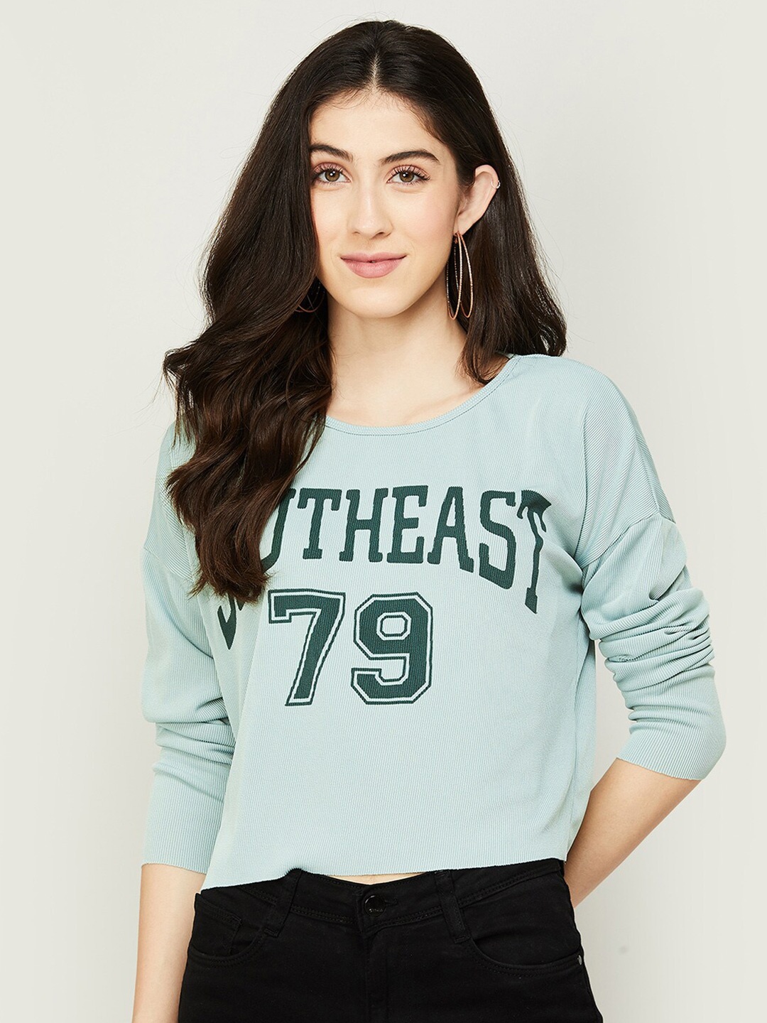 

Ginger by Lifestyle Women Sea Green Typography Printed Oversized Cotton T-shirt
