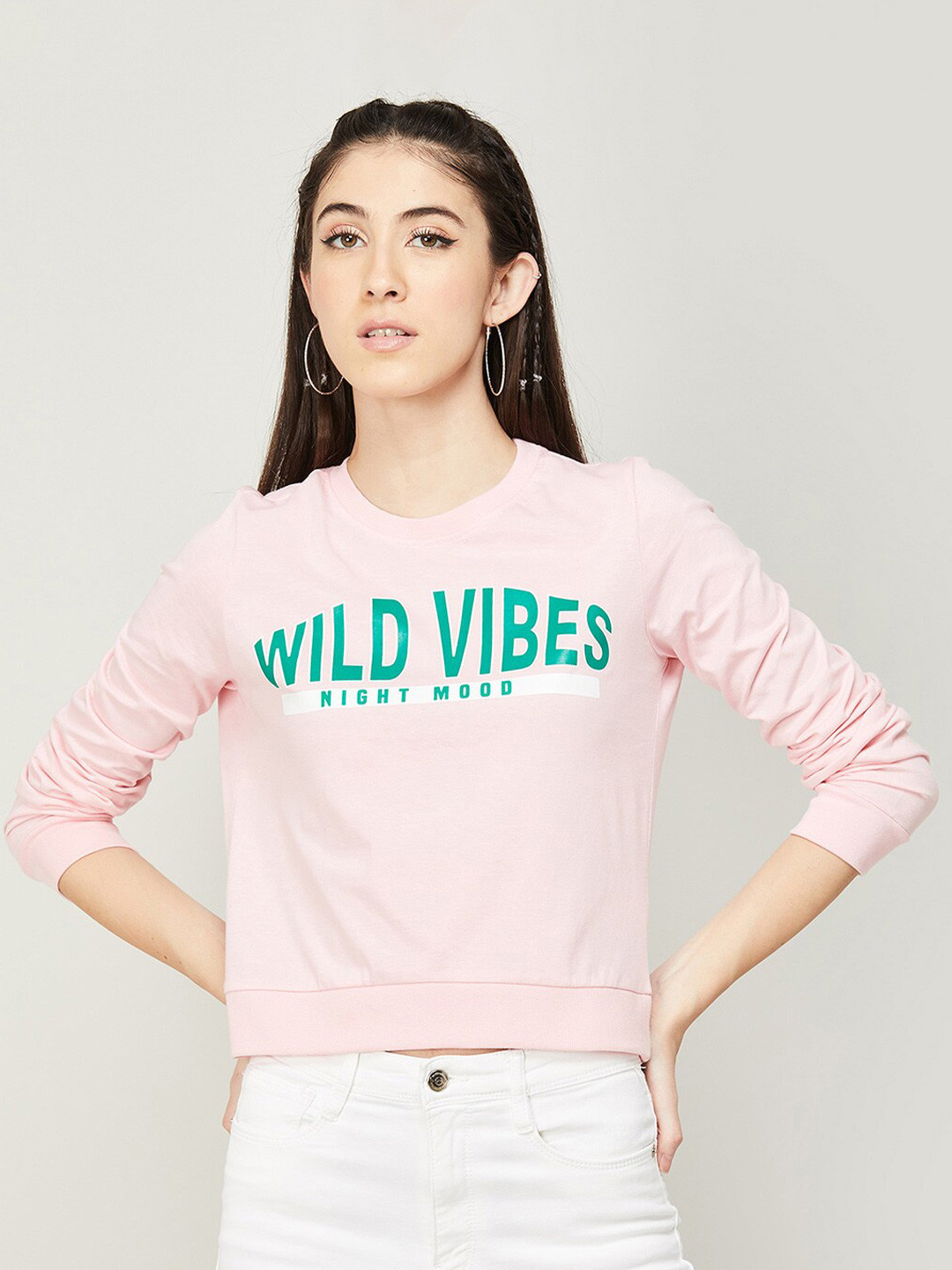 

Ginger by Lifestyle Women Pink Printed Cotton Sweatshirt