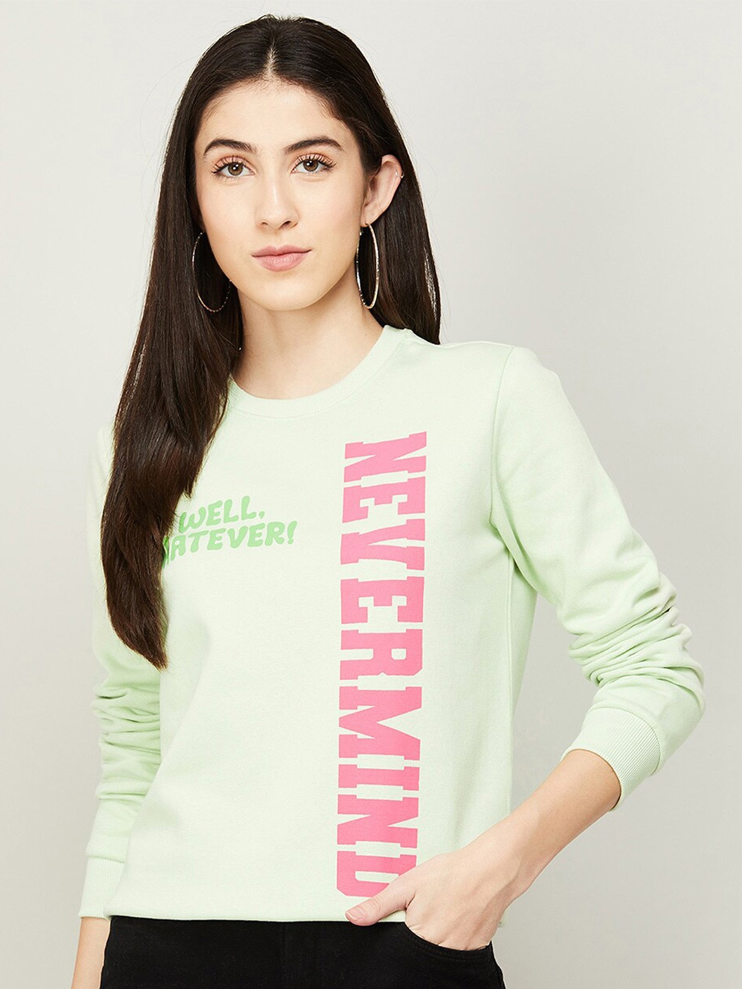 

Ginger by Lifestyle Women Green Printed Cotton Sweatshirt