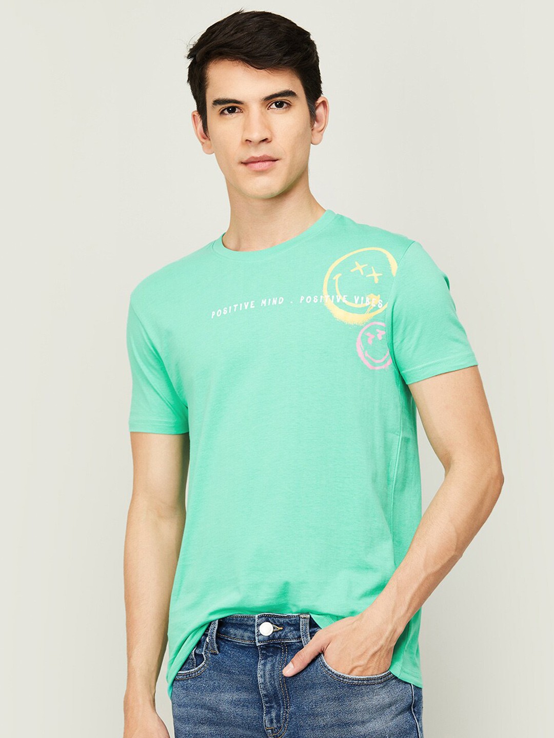 

SmileyWorld Men Green Typography Printed T-shirt