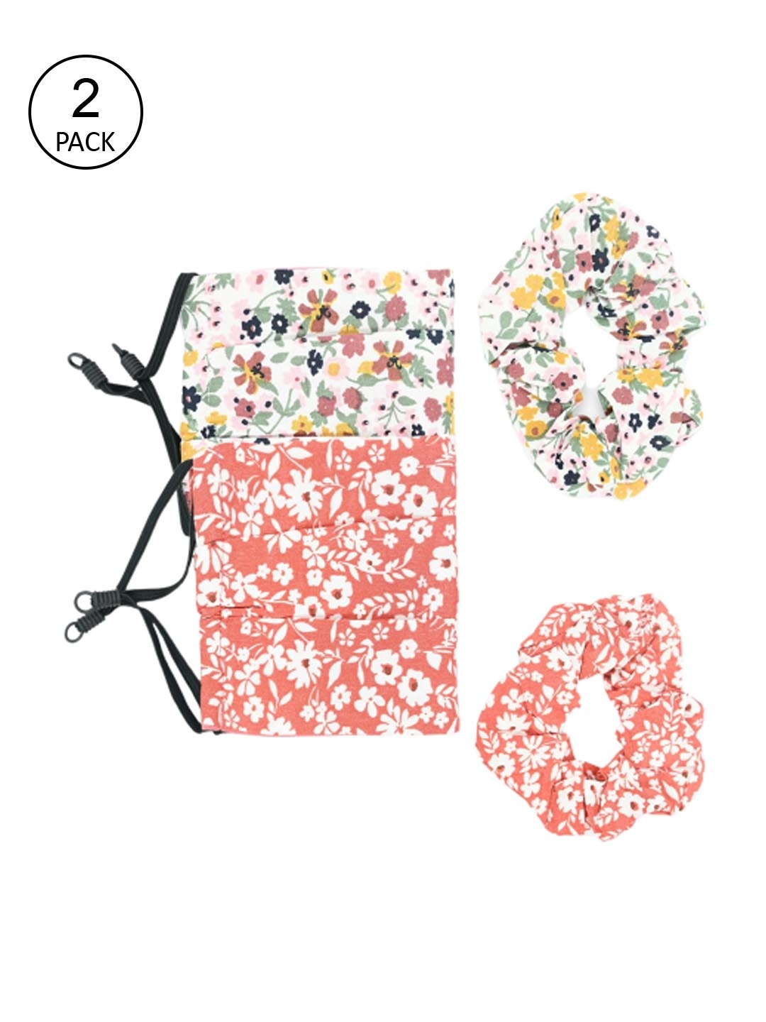 

Trend Arrest Kids Pack Of 2 Printed Cotton Reusable Masks With Scrunchies, White