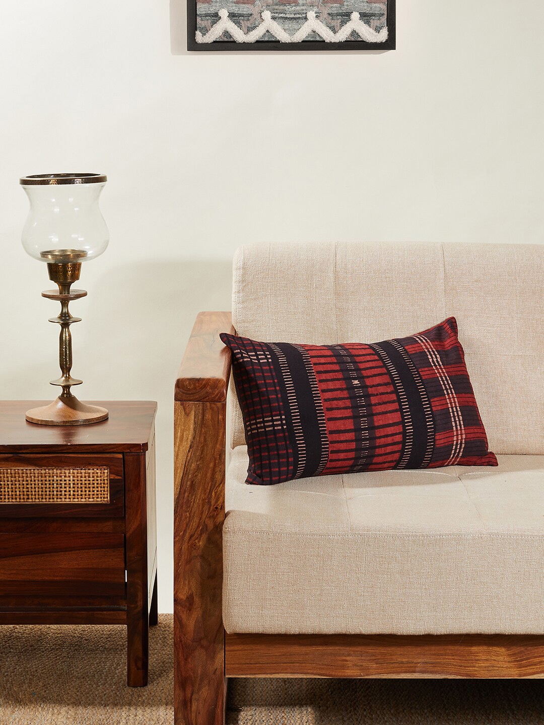 

Fabindia Brown & Red Striped Cotton Rectangle Cushion Cover