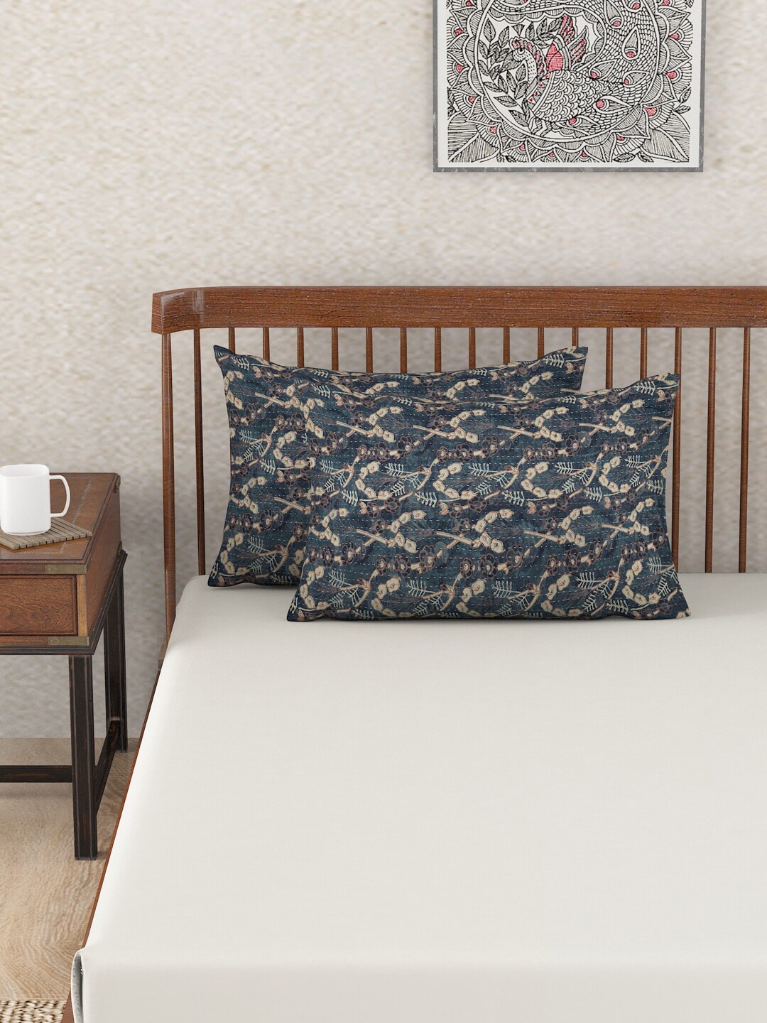 

Fabindia Set Of 2 Blue Printed Cotton Pillow Covers