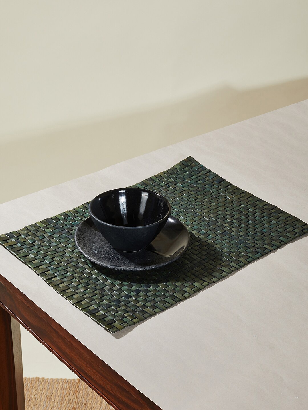 

Fabindia Set of 6 Bottle Green Textured Table Placemats