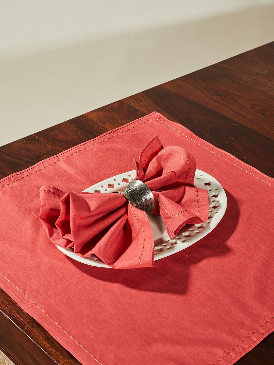 

Fabindia Set Of 6 Coral Colored Solid Cotton Table Napkins