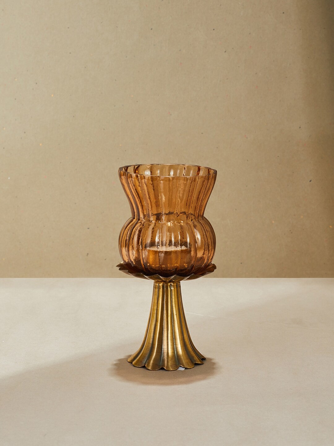 

Fabindia Brown Solid Amber Pushp Glass Tea-Light Candle Holder