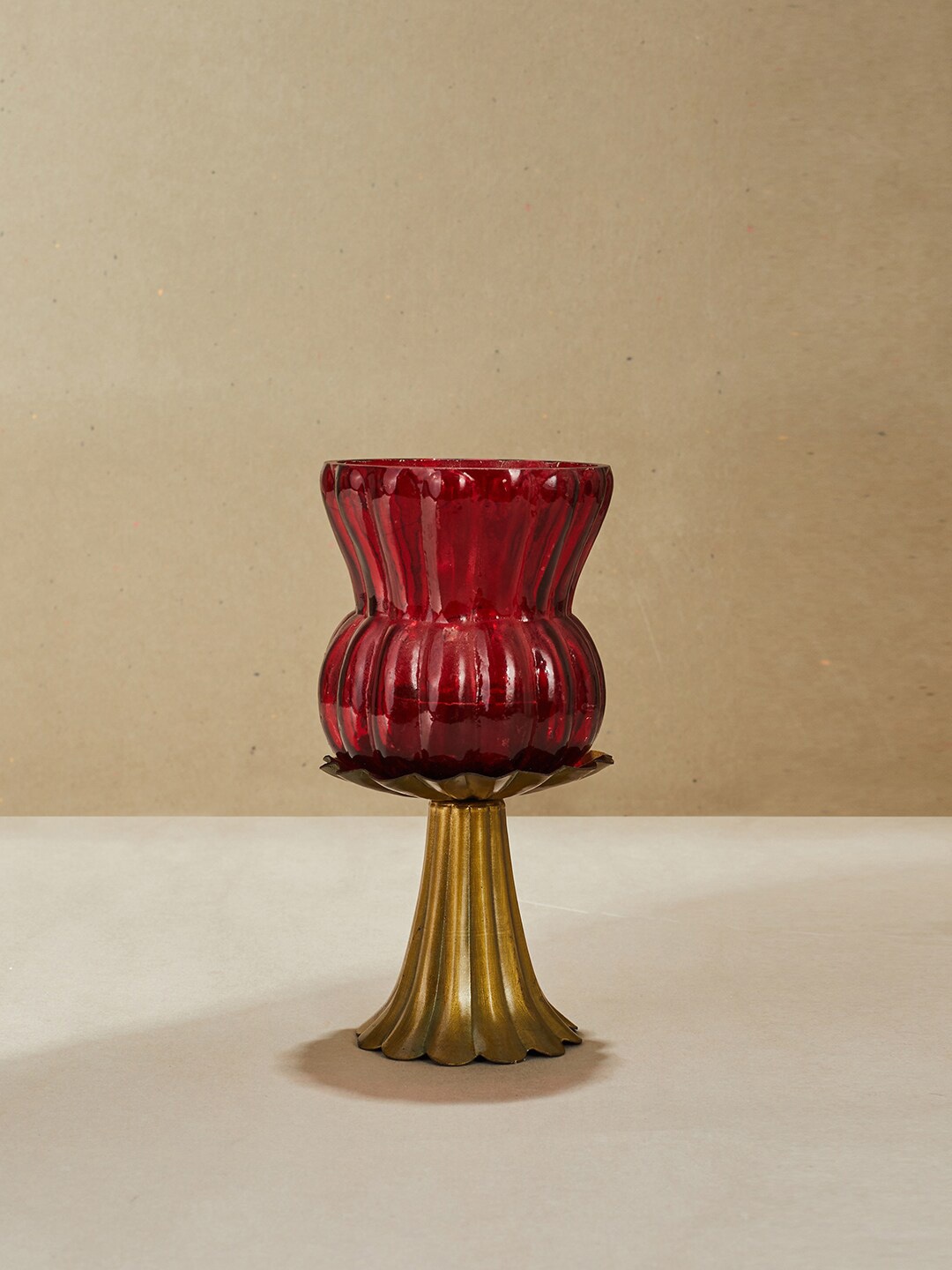 

Fabindia Red Solid Glass T-Light Holder