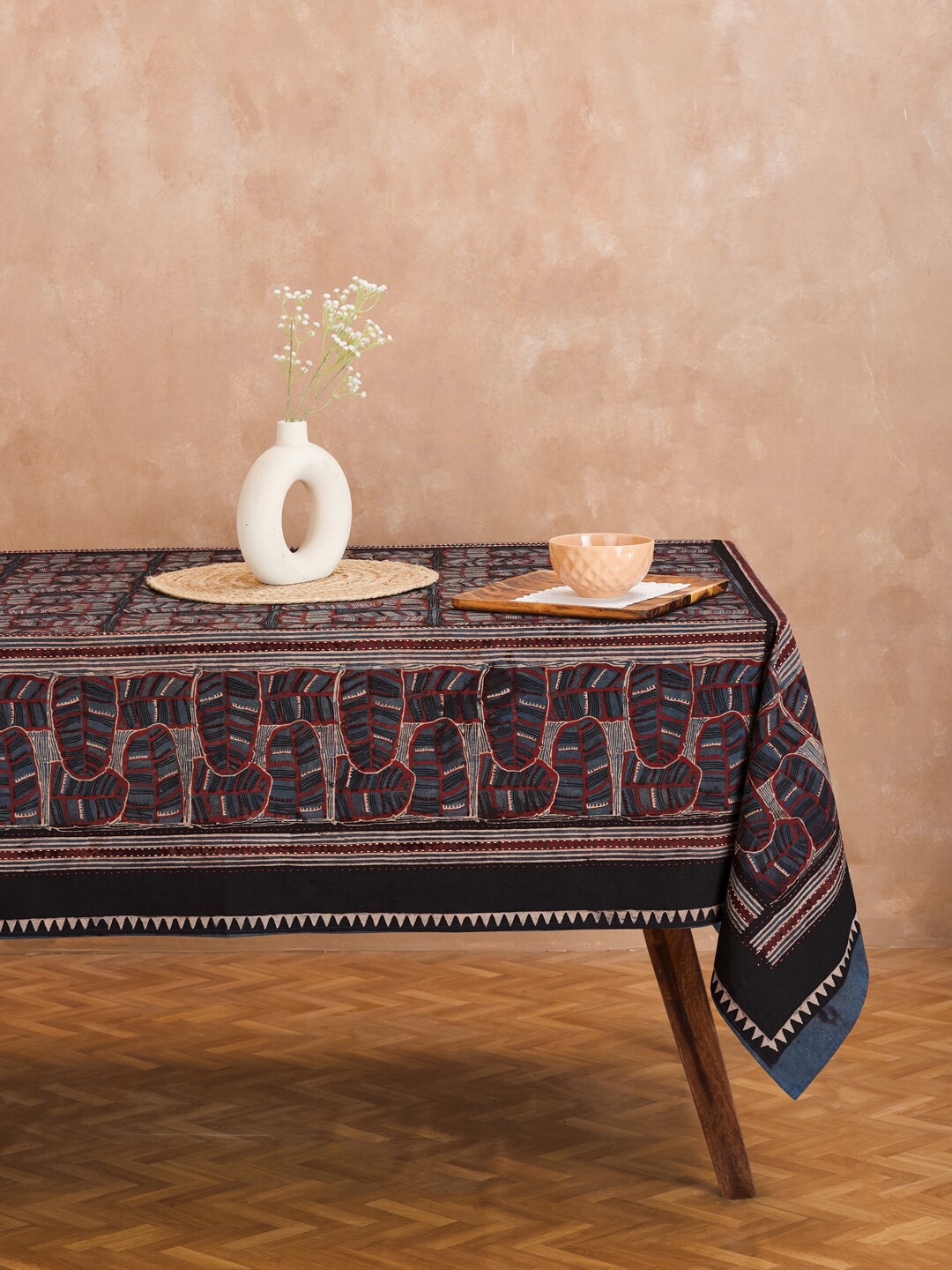 

Fabindia Blue & Red Geometric Printed 6-Seater Cotton Table Cover