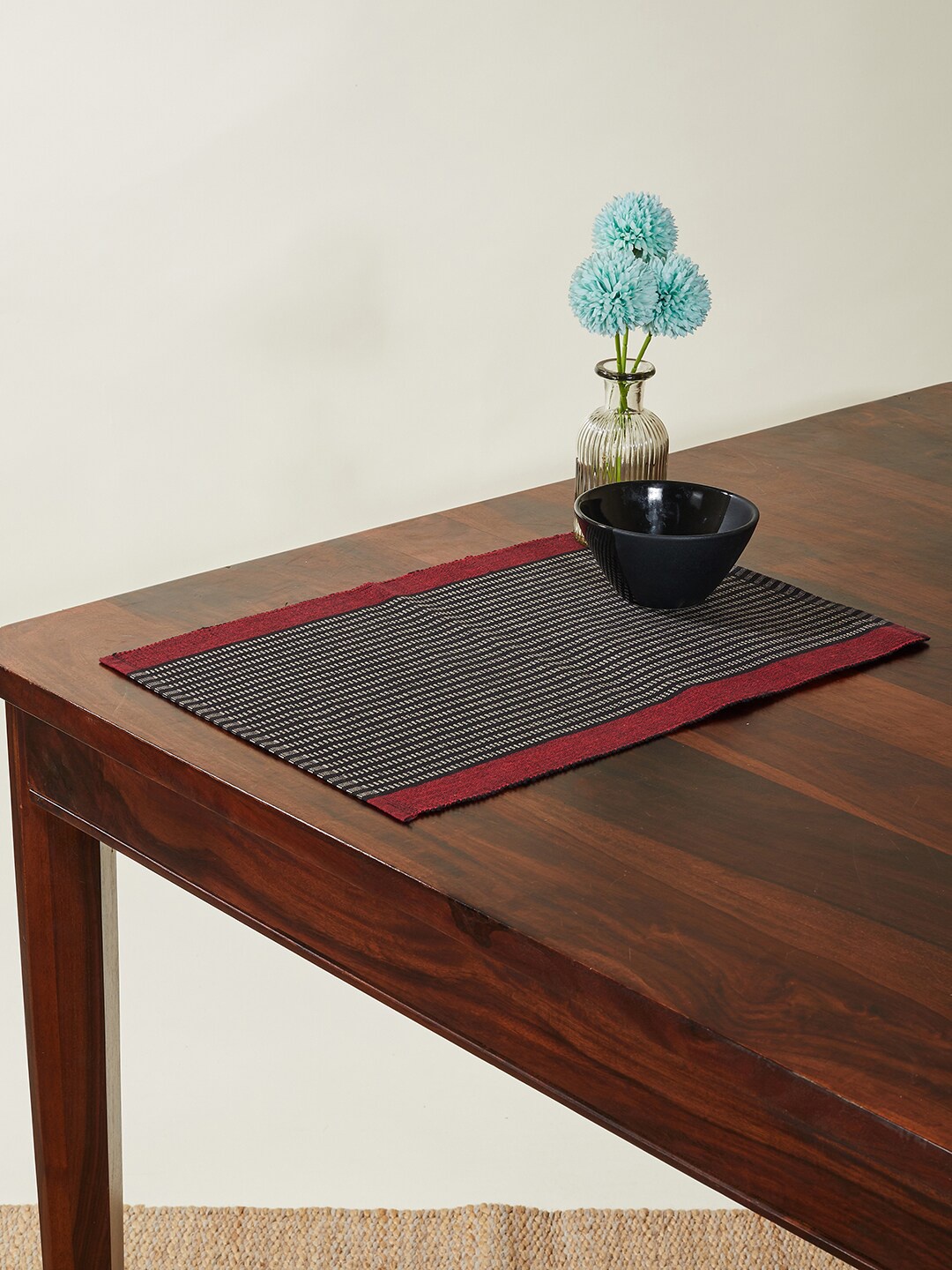

Fabindia Set Of 6 Black & Red Geometric Cotton Table Placemats