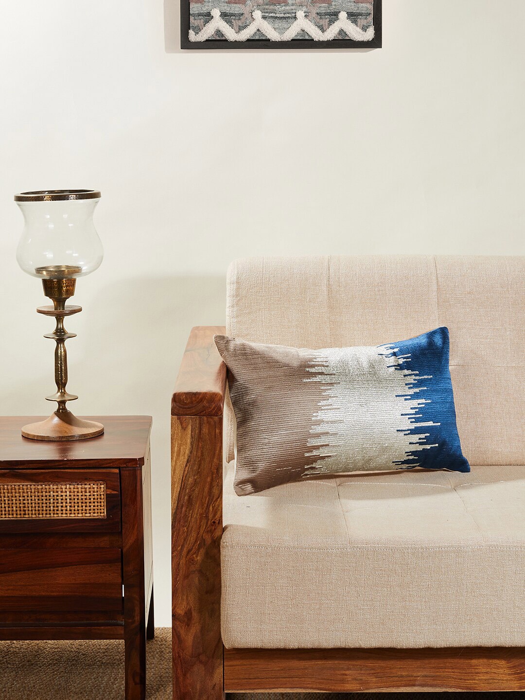 

Fabindia Blue & Off White Colourblocked Rectangle Cotton Cushion Covers