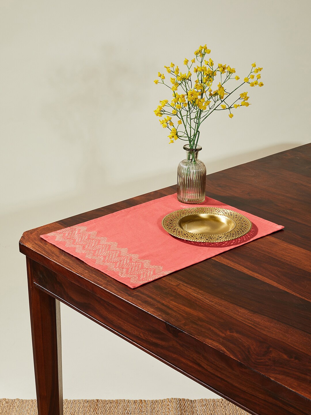 

Fabindia Coral Colored Solid Cotton Table Placemats