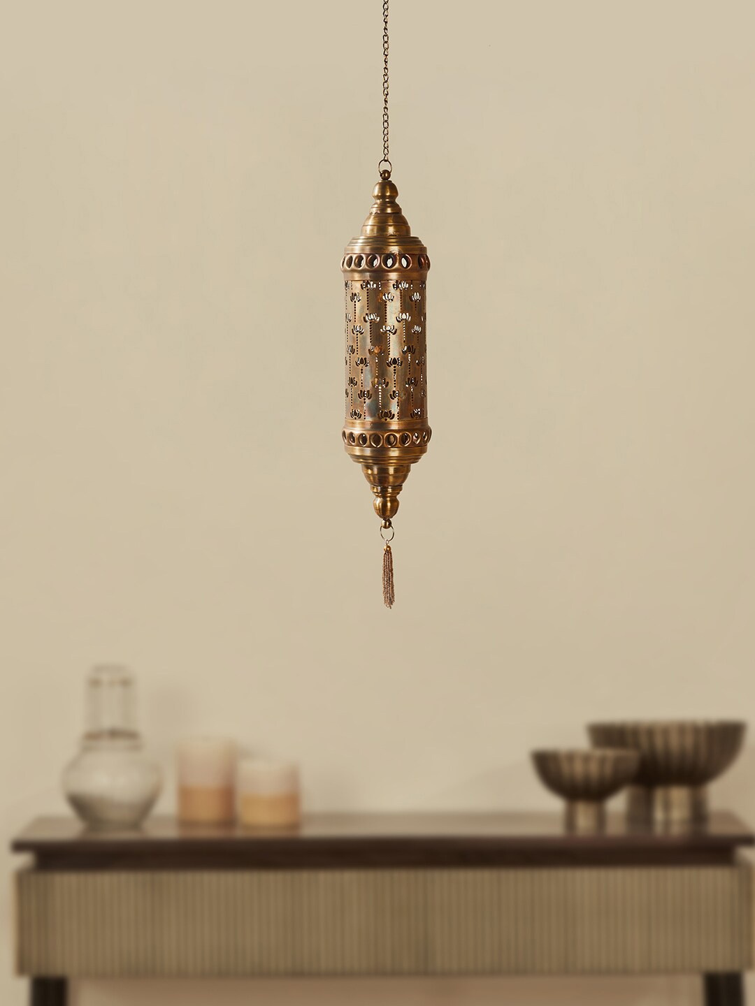 

Fabindia Gold Testured Lotus Cutwork Hanging Lantern