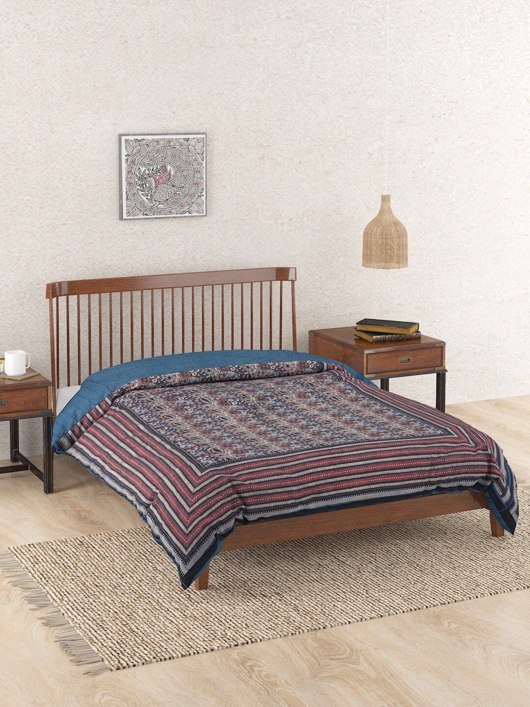 

Fabindia Brown & Red Floral Mild Winter Cotton Single Bed Quilt