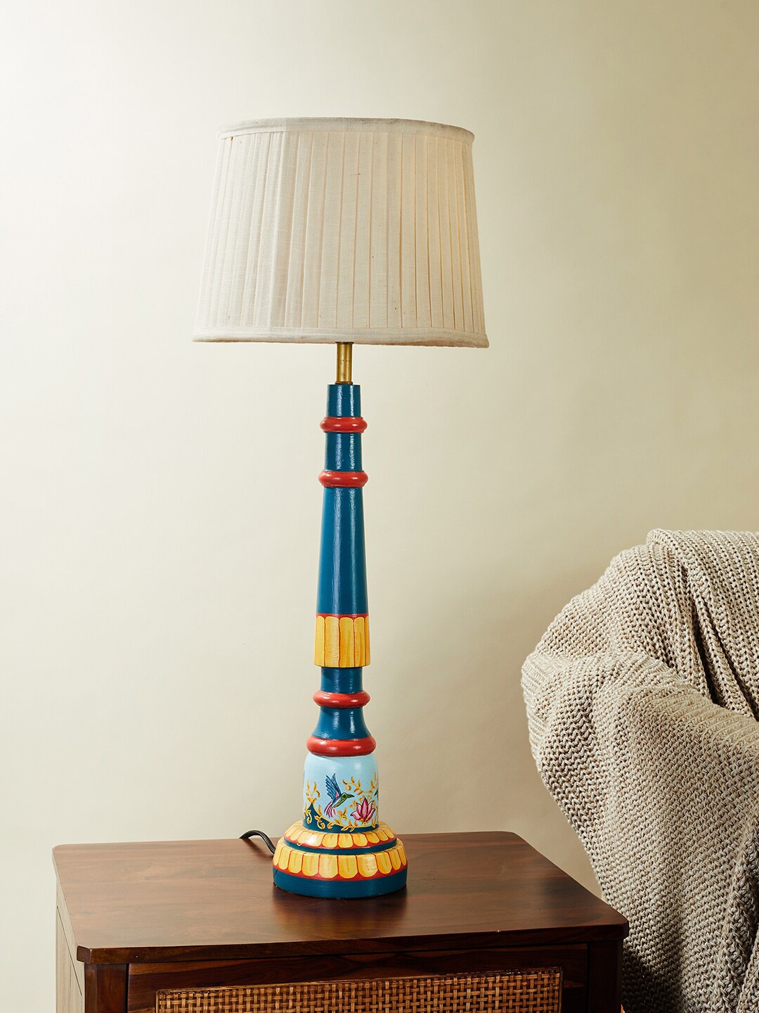 

Fabindia Blue & Yellow Hand Painted Table Lamp