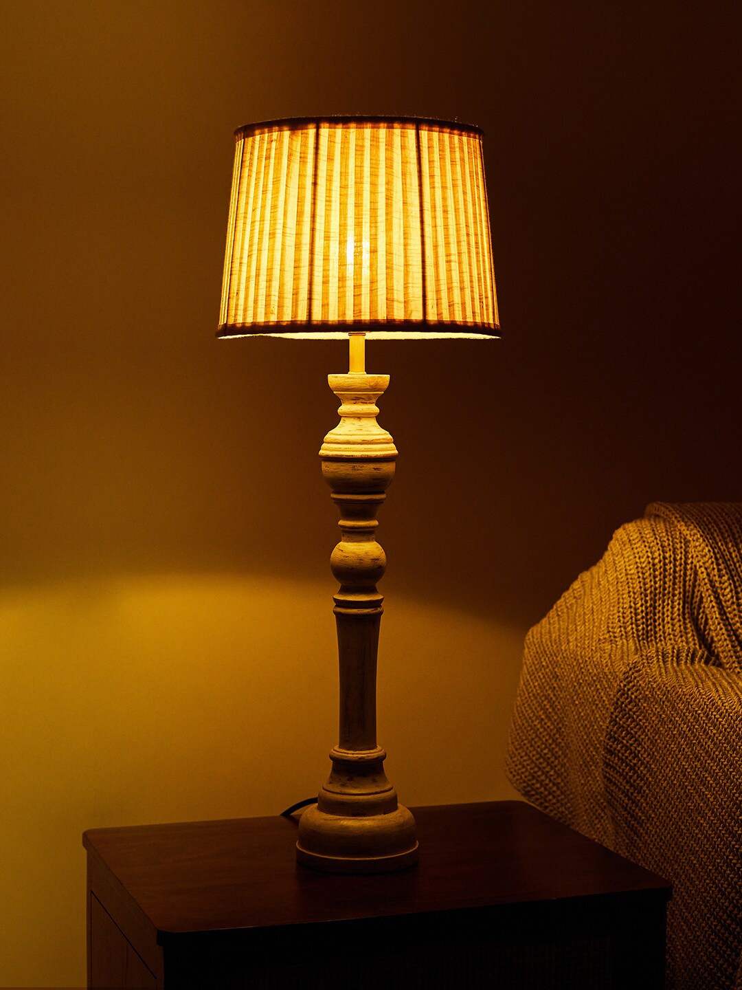 

Fabindia White Striped Distressed Lamp