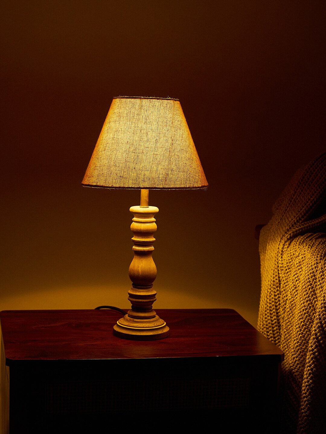 

Fabindia White & Brown Abstract Shaped Wood Table Lamp, Off white