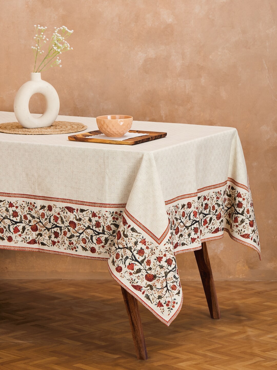 

Fabindia Beige & Red Floral Printed Cotton Table Covers