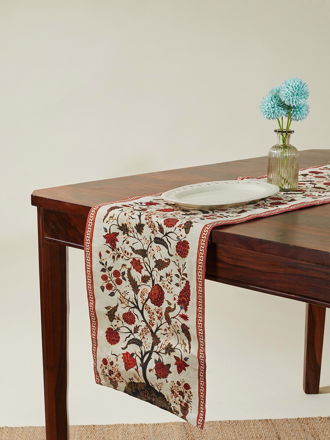 

Fabindia White & Red Floral Printed Cotton Table Runner