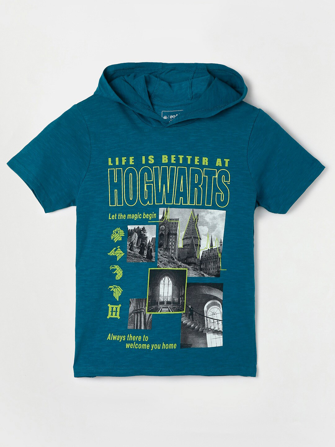 

Fame Forever by Lifestyle Boys Hogwarts Printed Cotton T-shirt, Teal