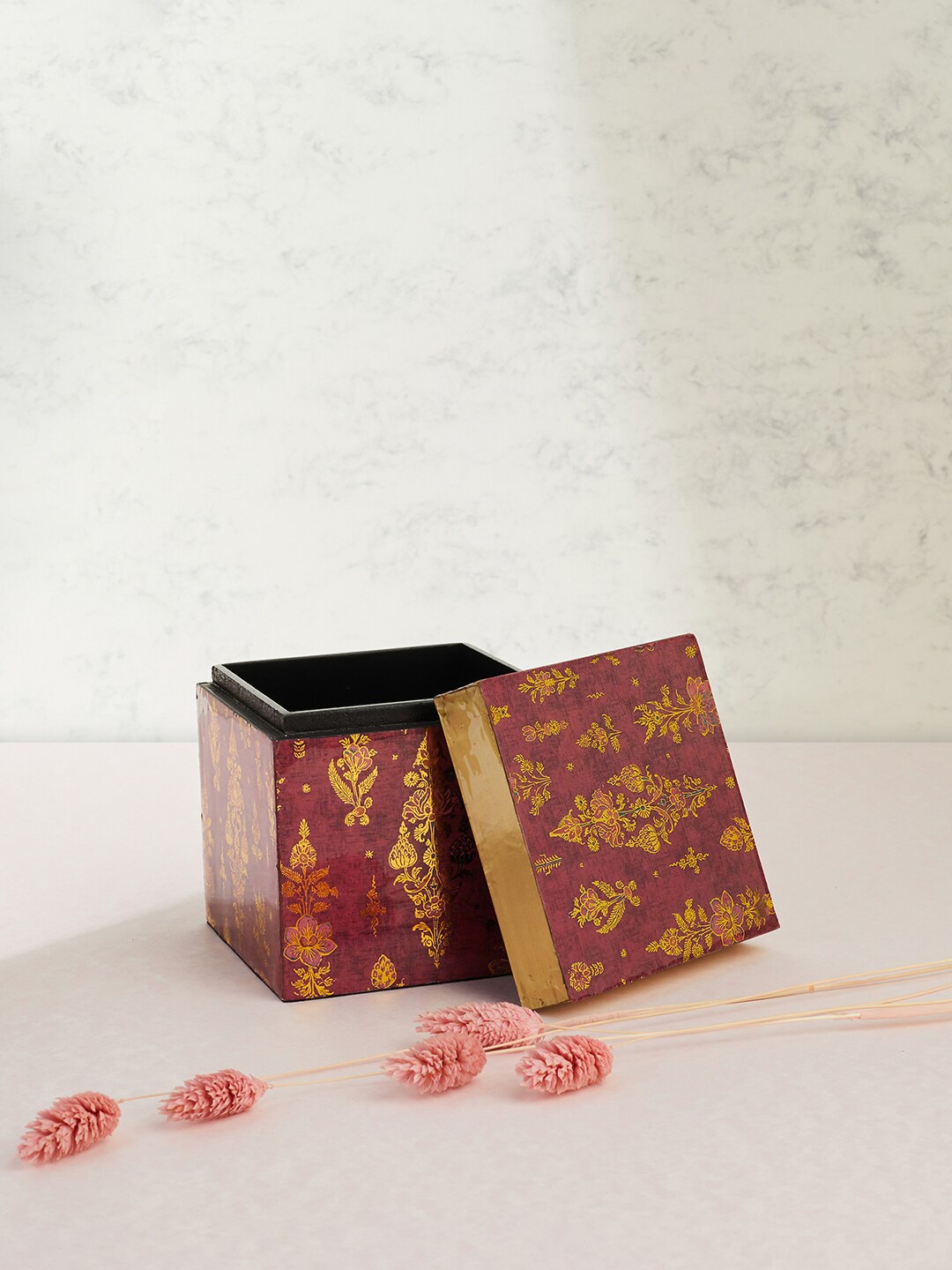 

Fabindia Red Floral Printed Multi-Utility Wood Box Organizers