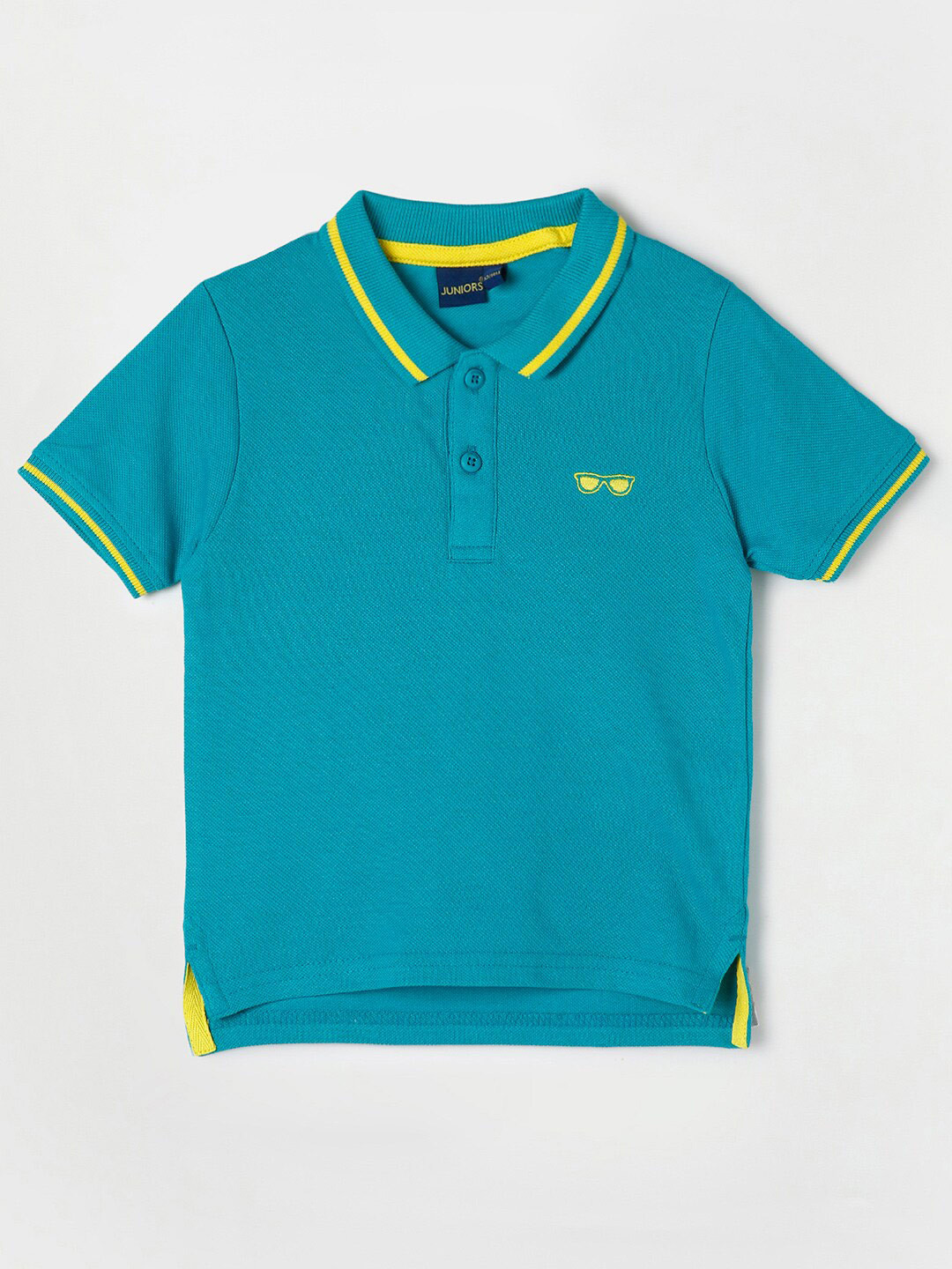 

Juniors by Lifestyle Boys Turquoise Blue & Yellow Polo Collar Cotton T-shirt