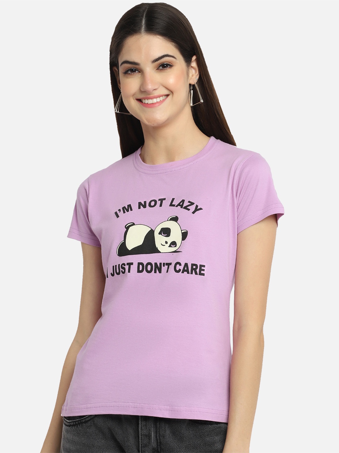 

Fabflee Women Pure Cotton Graphic Printed Round Neck Regular Fit T-Shirt, Purple