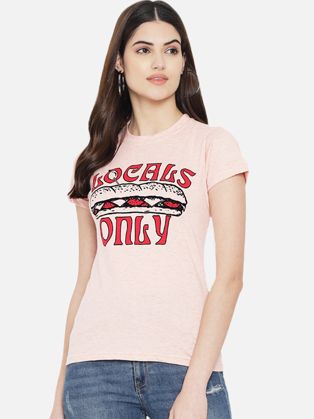 

Fabflee Women Pink Typography Printed Round Neck Cotton T-shirt