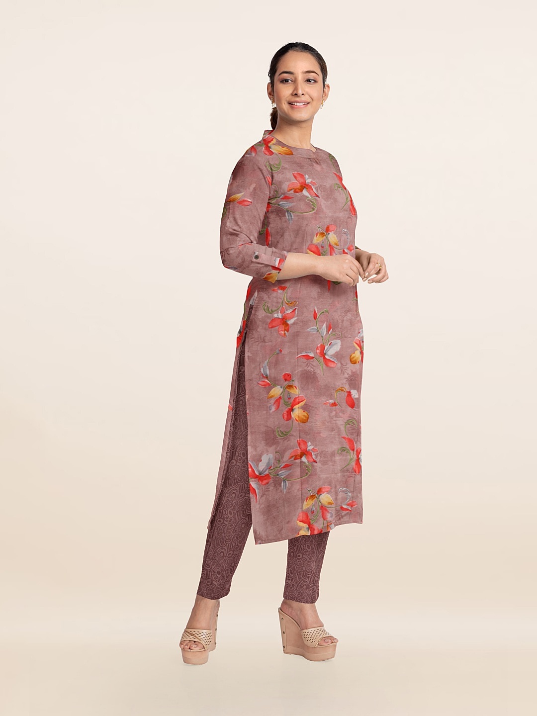 

Pothys Pink & Red Printed Unstitched Dress Material