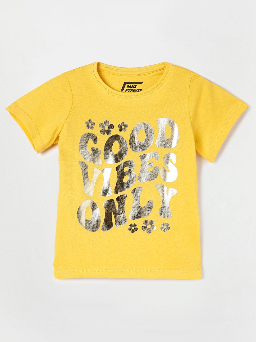 

Fame Forever by Lifestyle Girls Yellow Typography Printed Cotton T-shirt