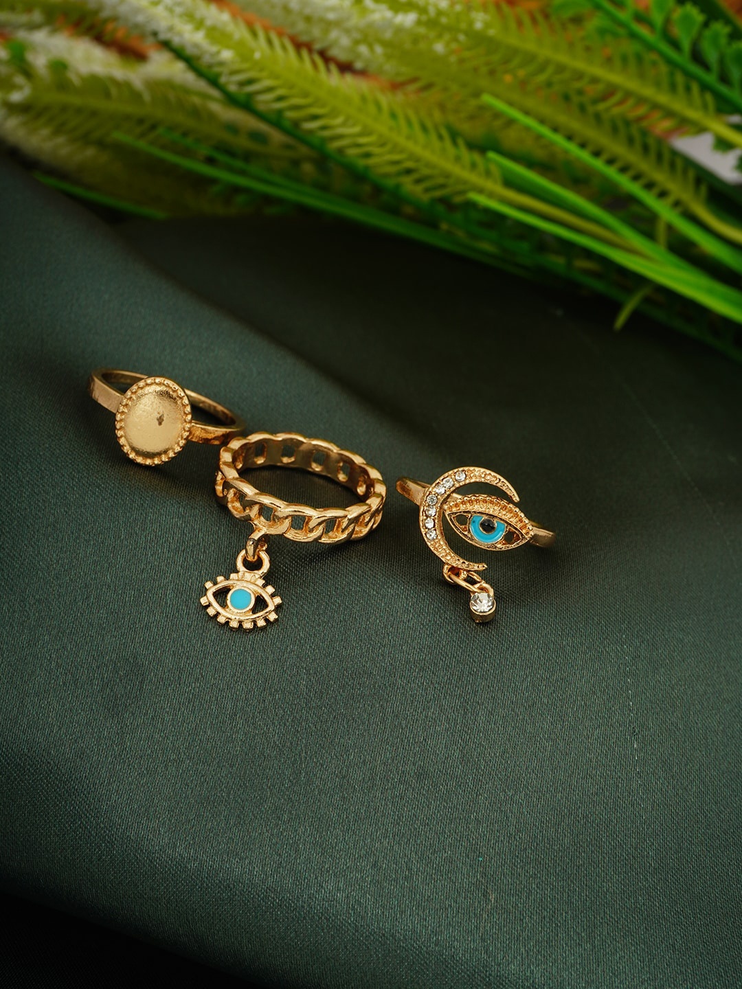 

Ferosh Set Of 3 Gold-Toned Evil Eye Charm Finger Ring