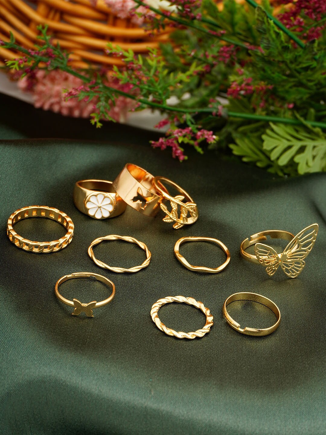 

Ferosh Set of 10 Gold-Plated Butterfly Design Finger Rings