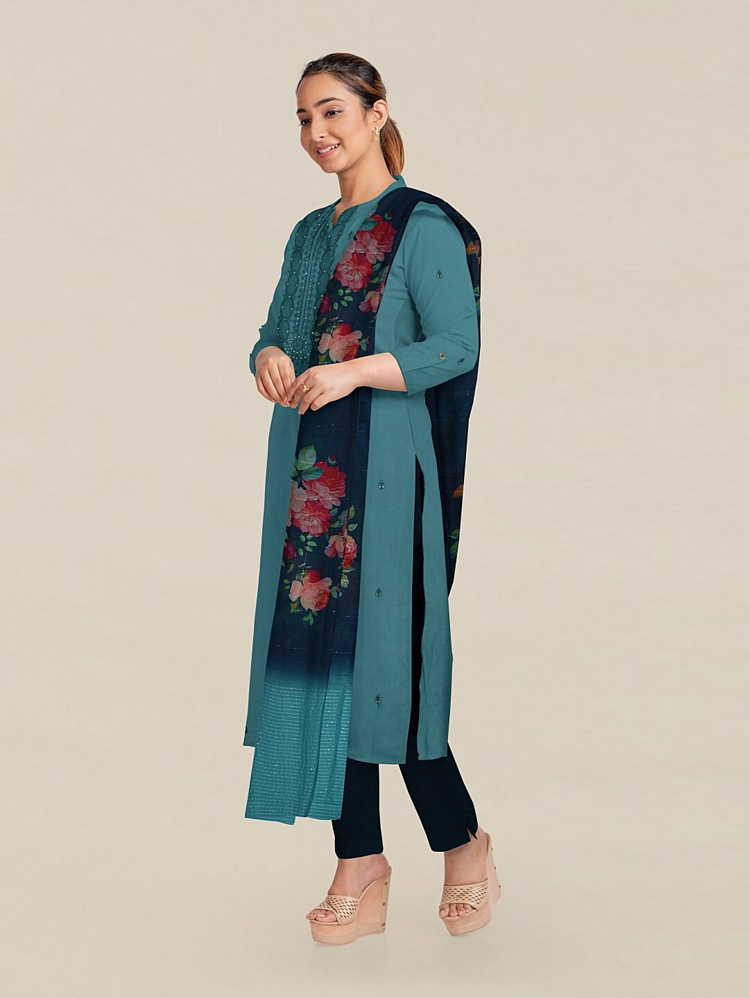 

Pothys Blue Embroidered Unstitched Dress Material