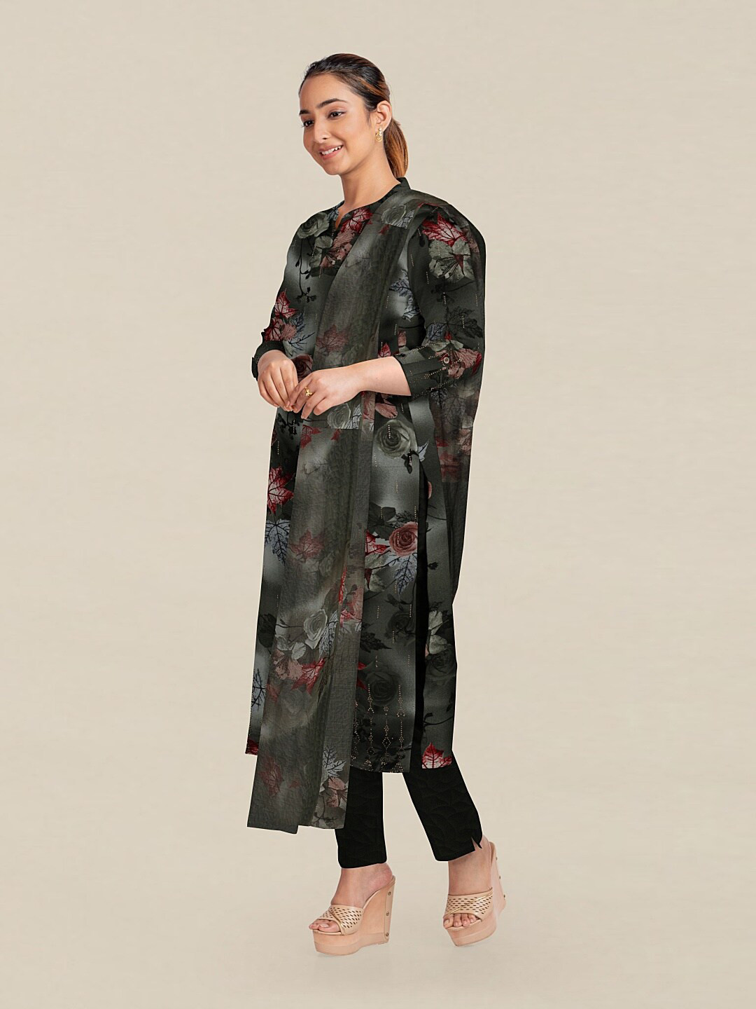 

Pothys Green & Pink Printed Unstitched Dress Material
