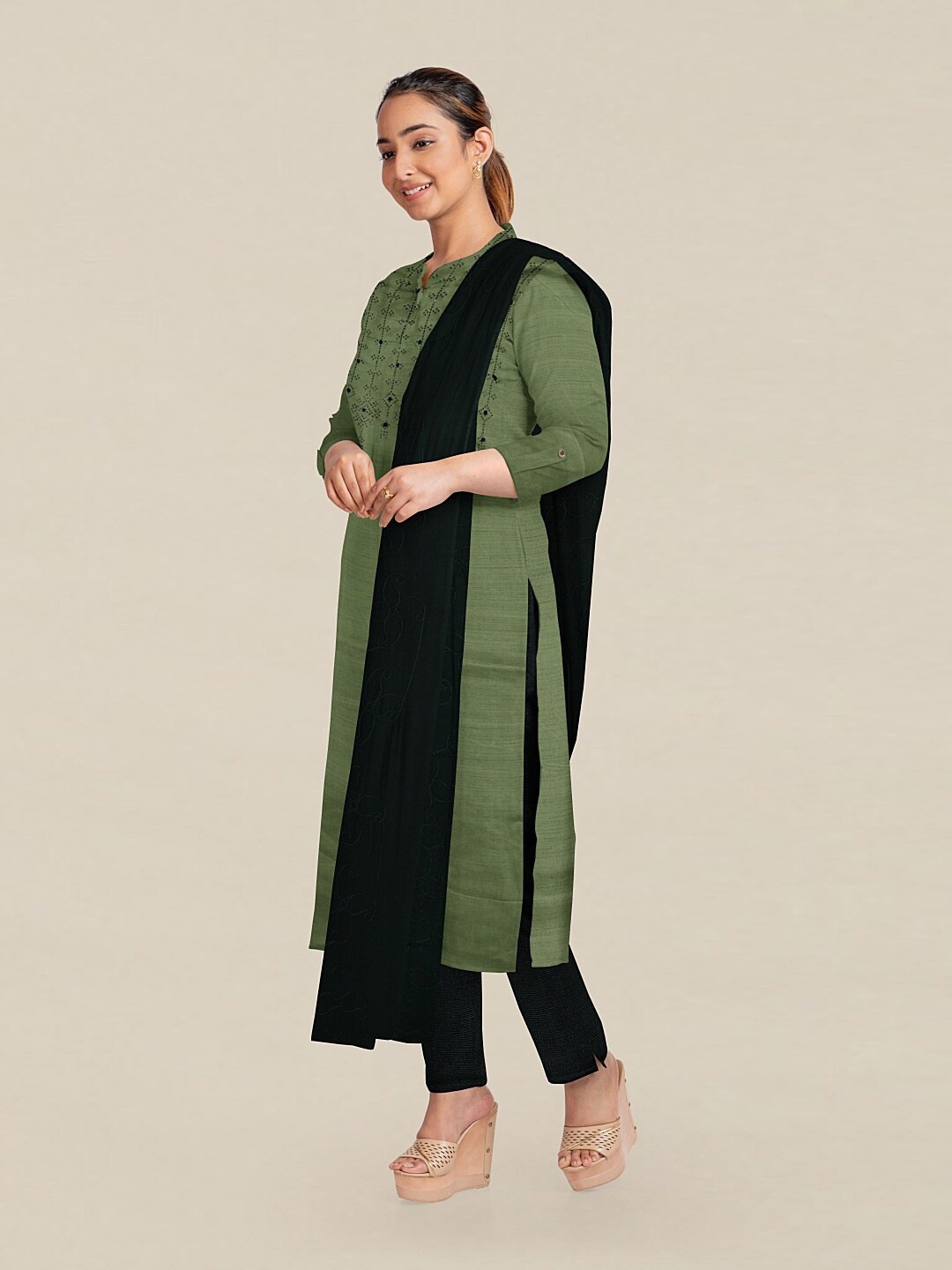 

Pothys Green Unstitched Dress Material