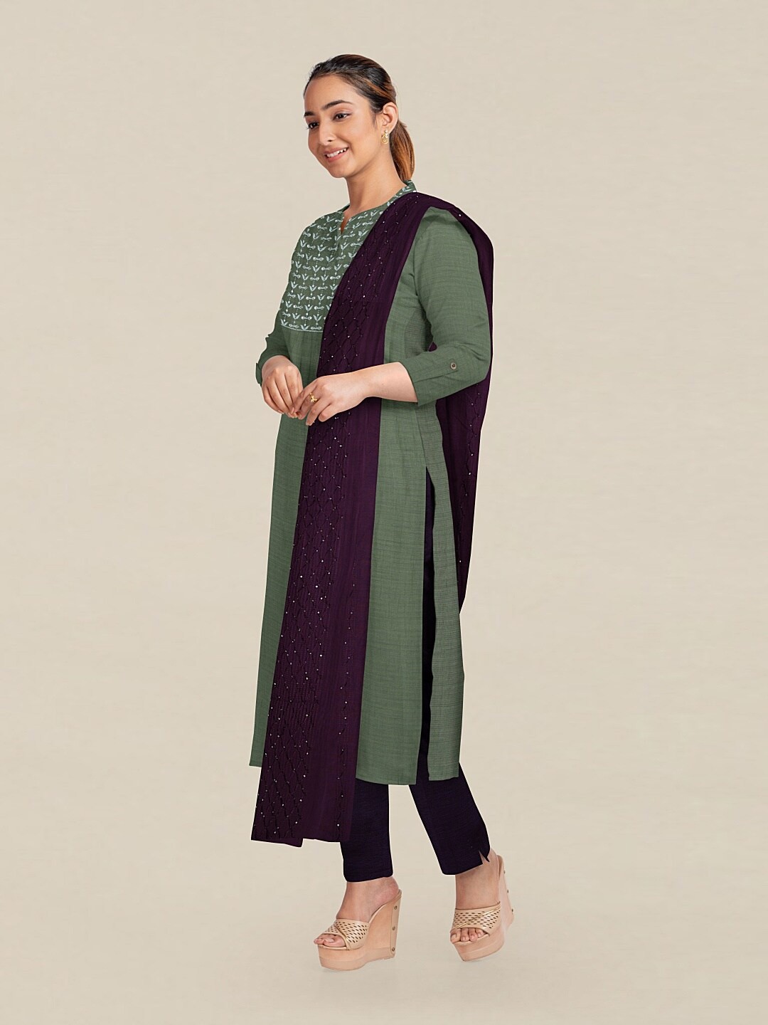 

Pothys Green & Purple Embroidered Unstitched Dress Material