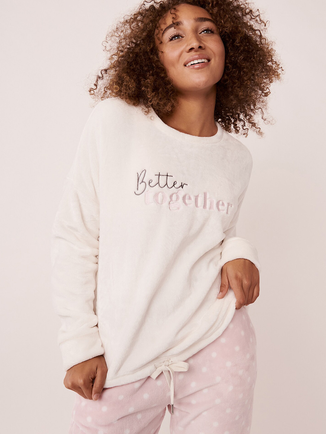 

La Vie en Rose White Typography Printed Top