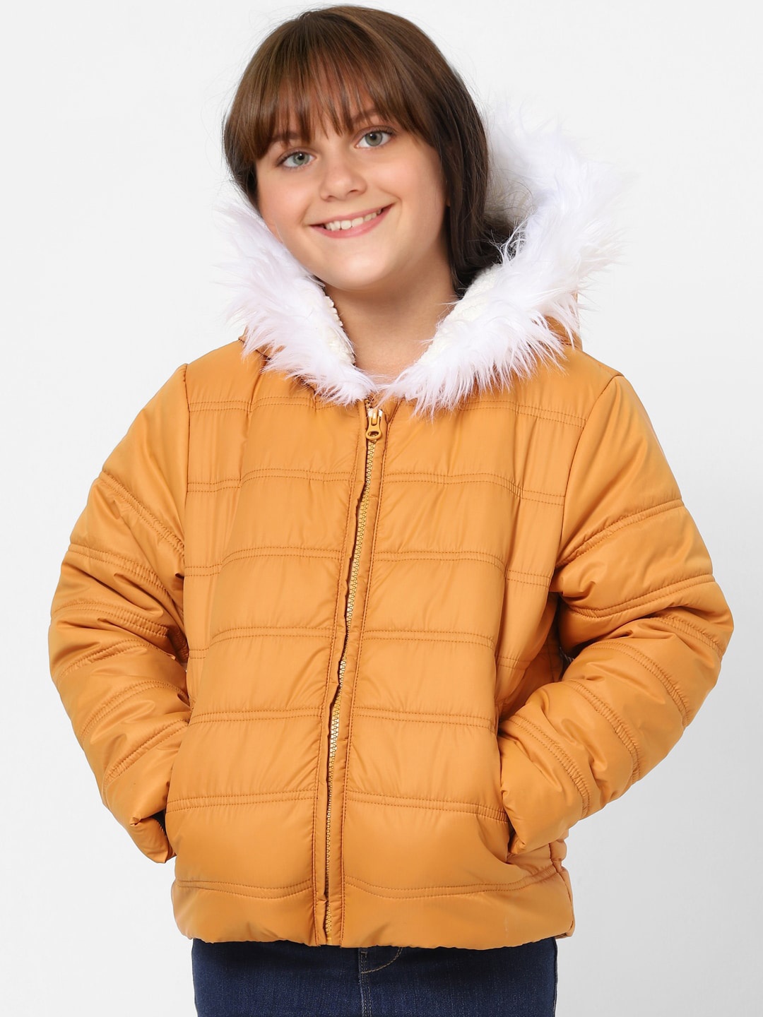 

KIDS ONLY Girls Mustard Yellow Solid Puffer Jacket