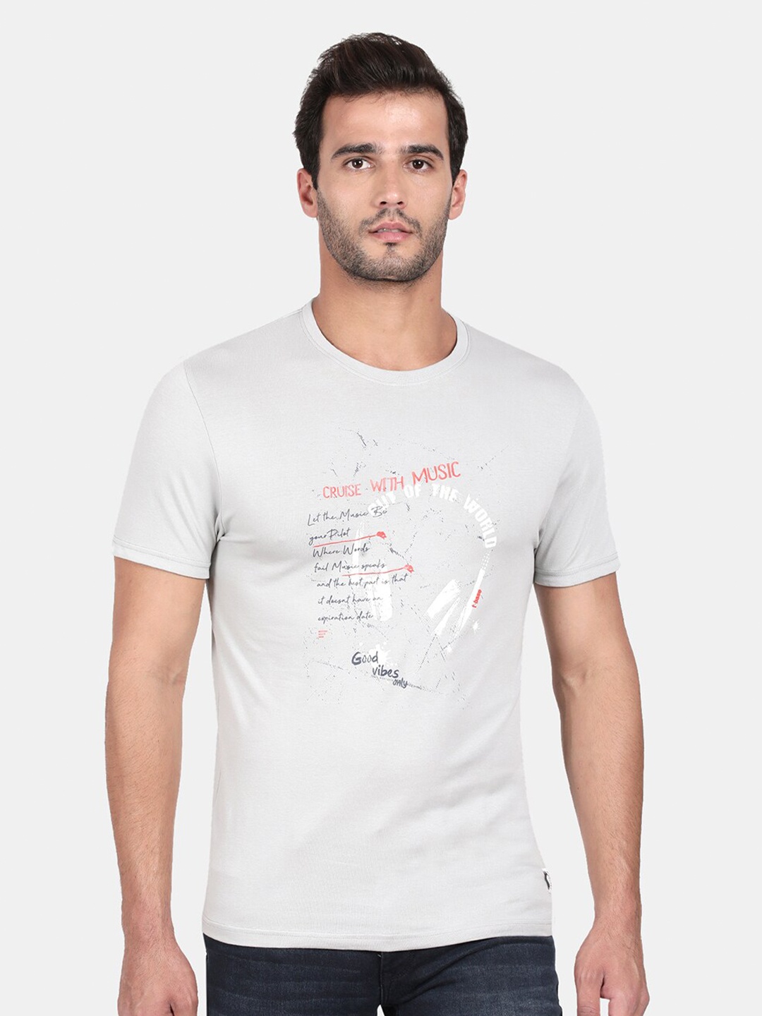 

t-base Men Grey Typography Printed T-shirt
