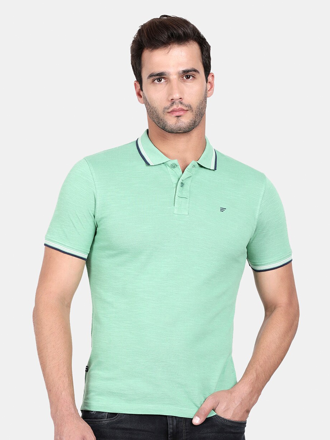 

t-base Men Green Polo Collar Cotton T-shirt