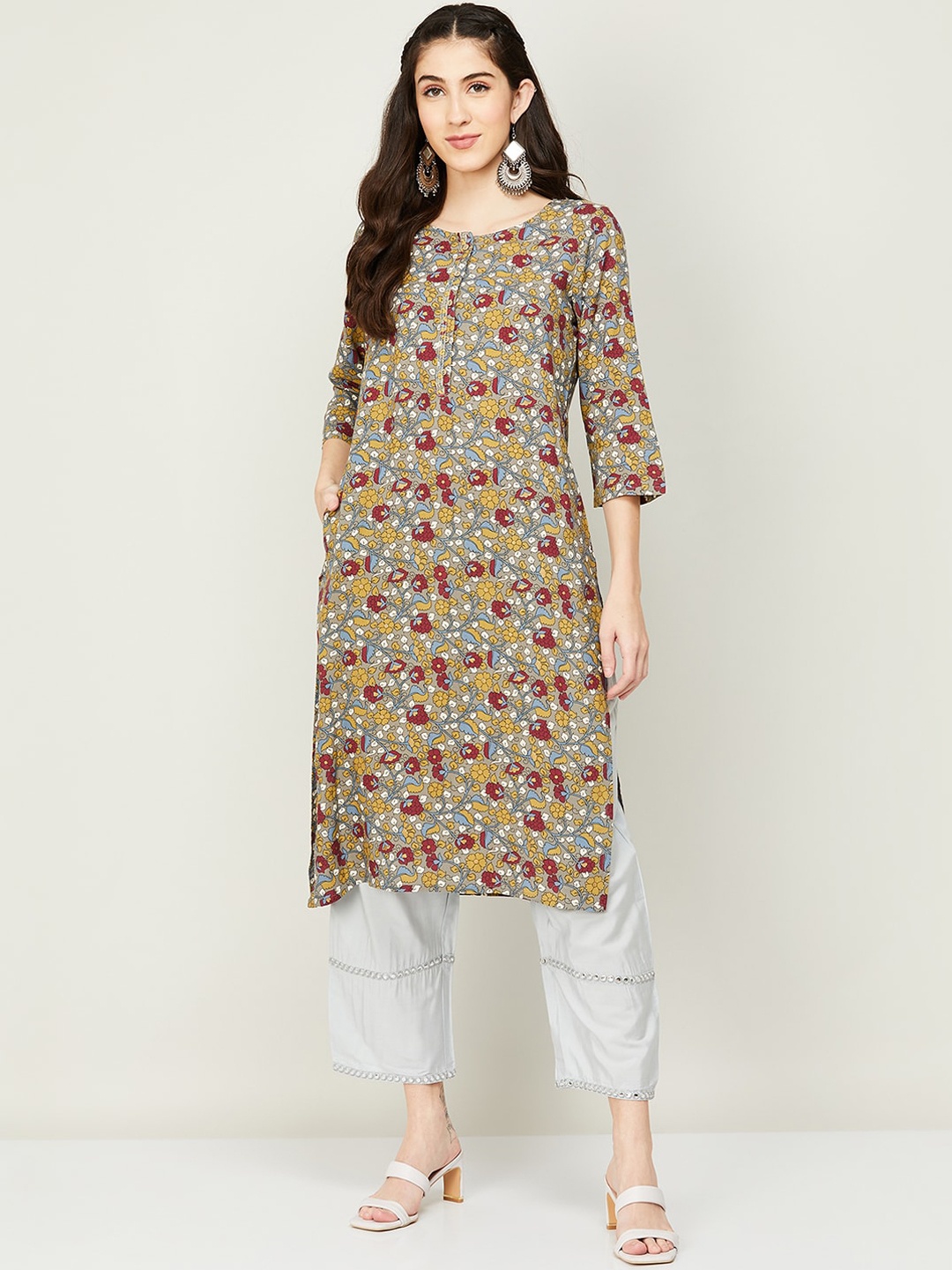 

Melange by Lifestyle Floral Printed Flared Sleeves Anarkali Kurta, Grey