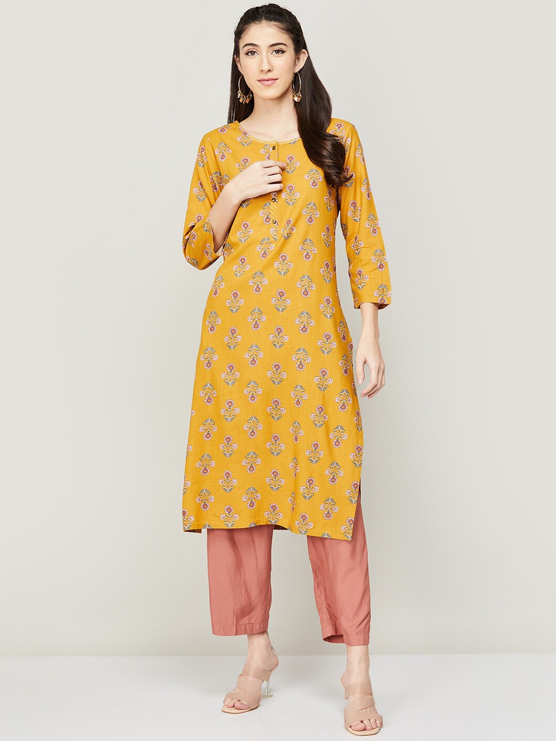 

Melange by Lifestyle Women Mustard Yellow Floral Printed Kurta