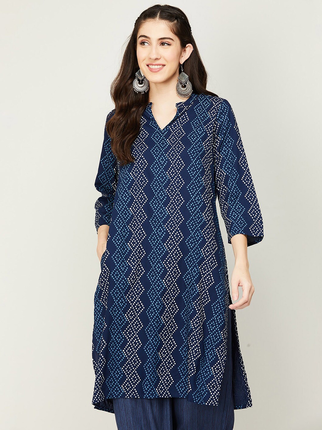 

Melange by Lifestyle Women Blue Geometric Flared Sleeves Kurta