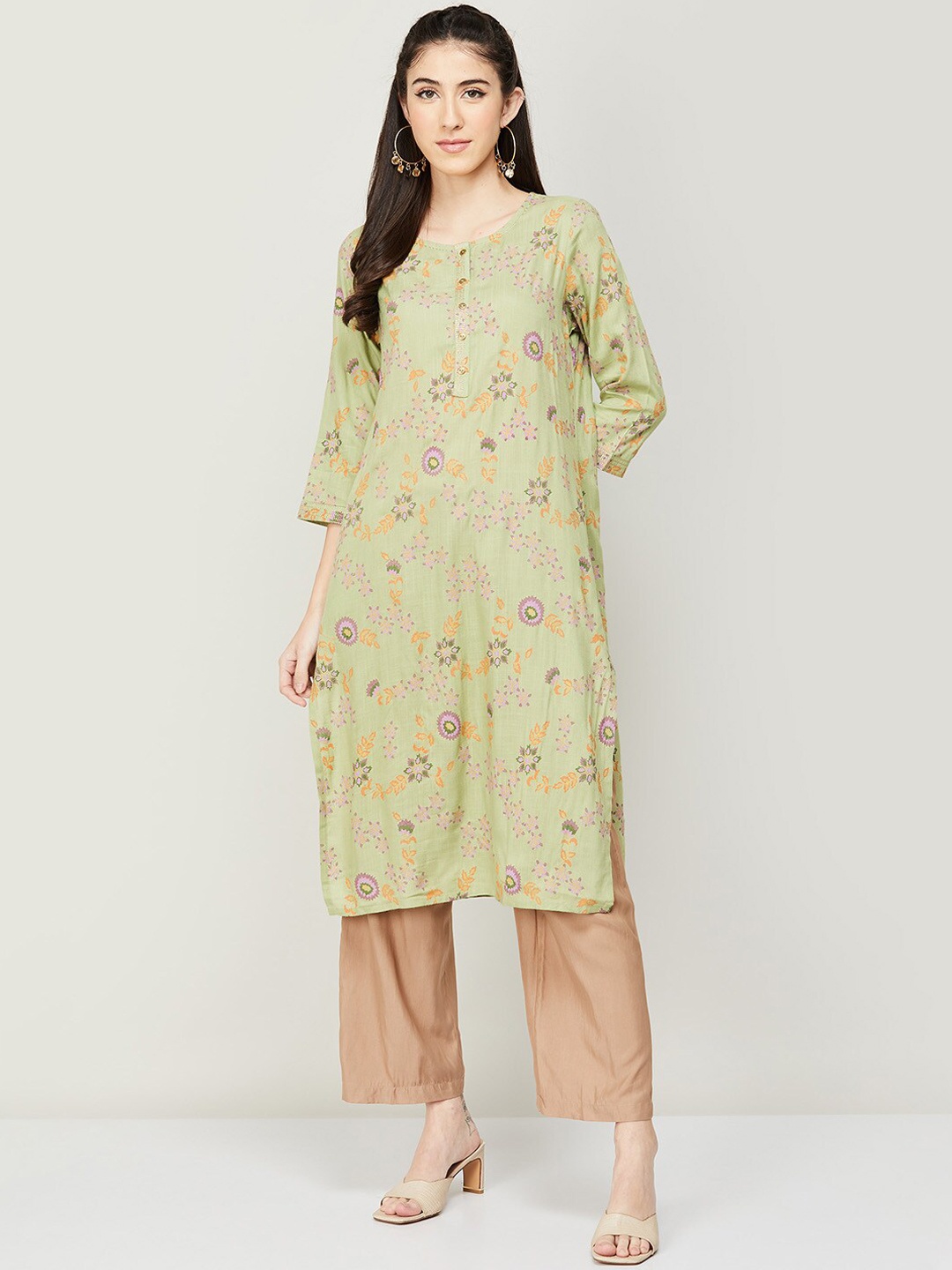 

Melange by Lifestyle Women Grey Geometric Printed Extended Sleeves Gotta Patti Kurta