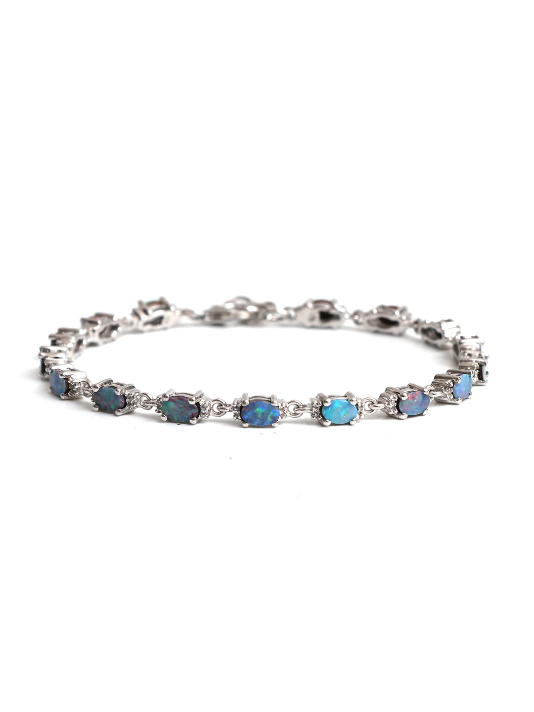 

HIFLYER JEWELS Women Silver-Toned & Blue Sterling Silver Opal Link Bracelet