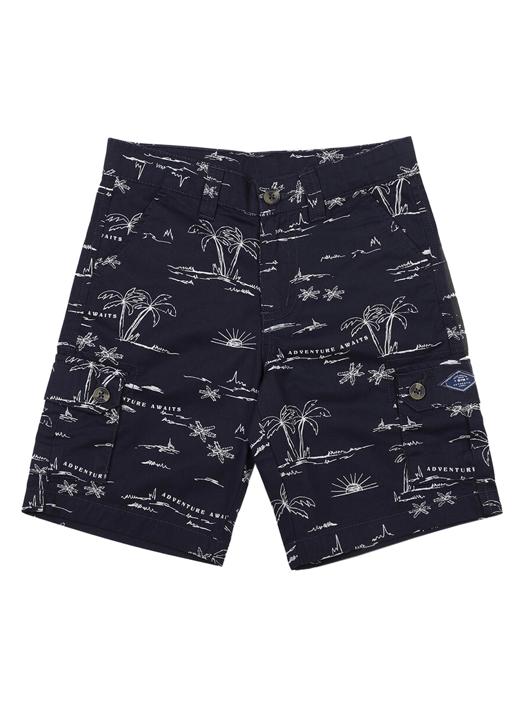 

Peter England Boys Black Printed Cotton Cargo Shorts