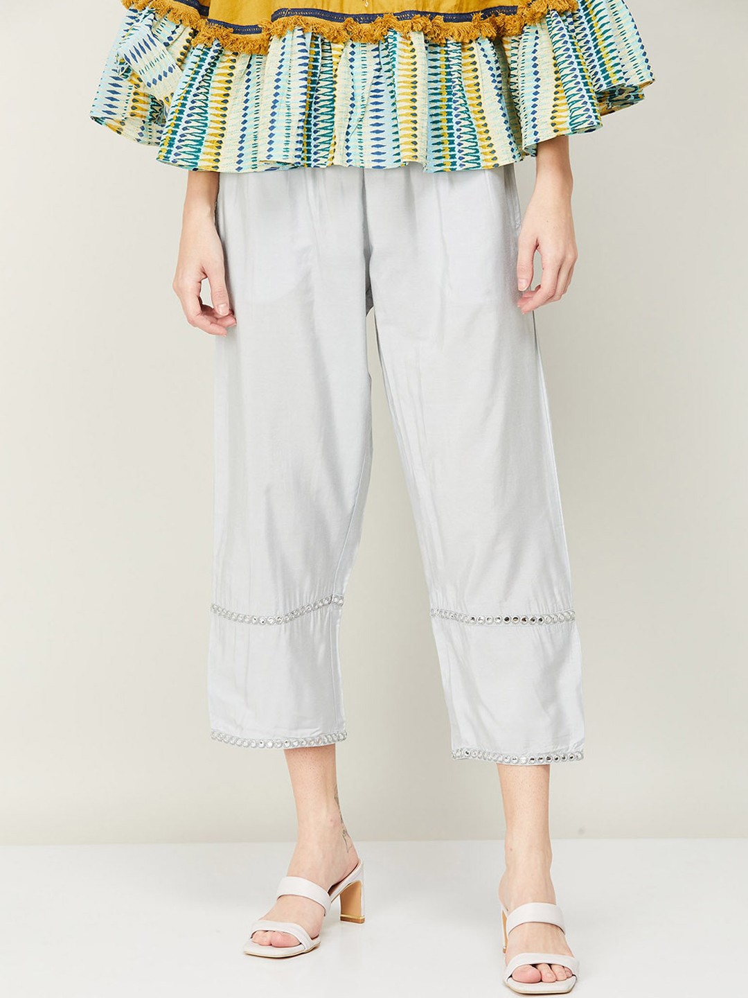 

Melange by Lifestyle Women Light Blue Self Design Trouser