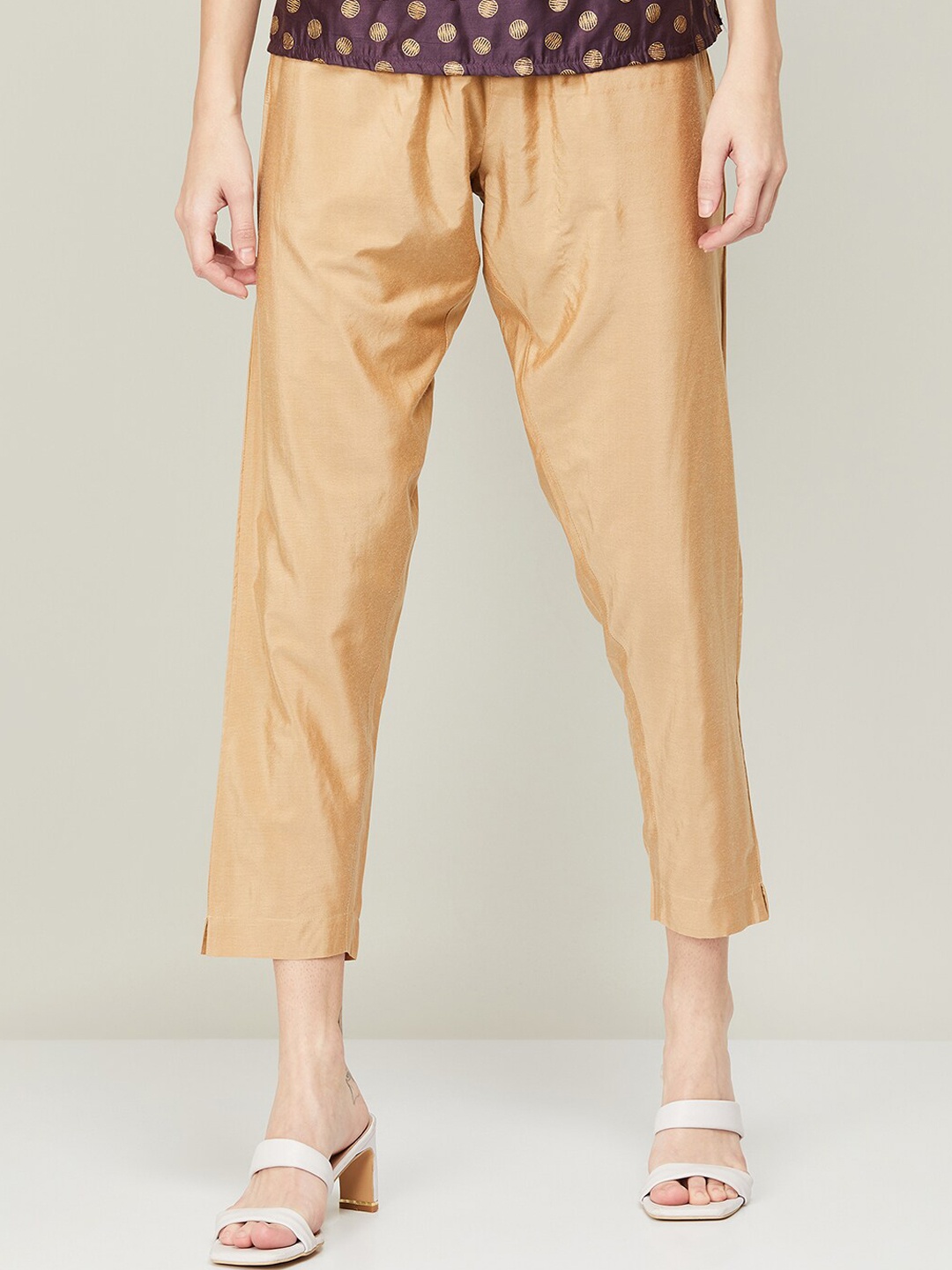 

Melange by Lifestyle Women Gold-Toned Solid Regular Fit Trouser