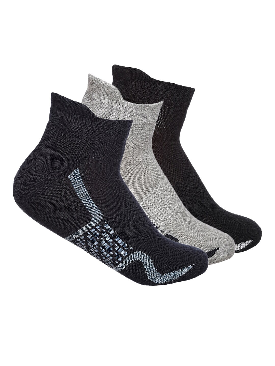 

MARC Men Pack Of 3 Black & Navy Blue Patterned Ankle Length Socks