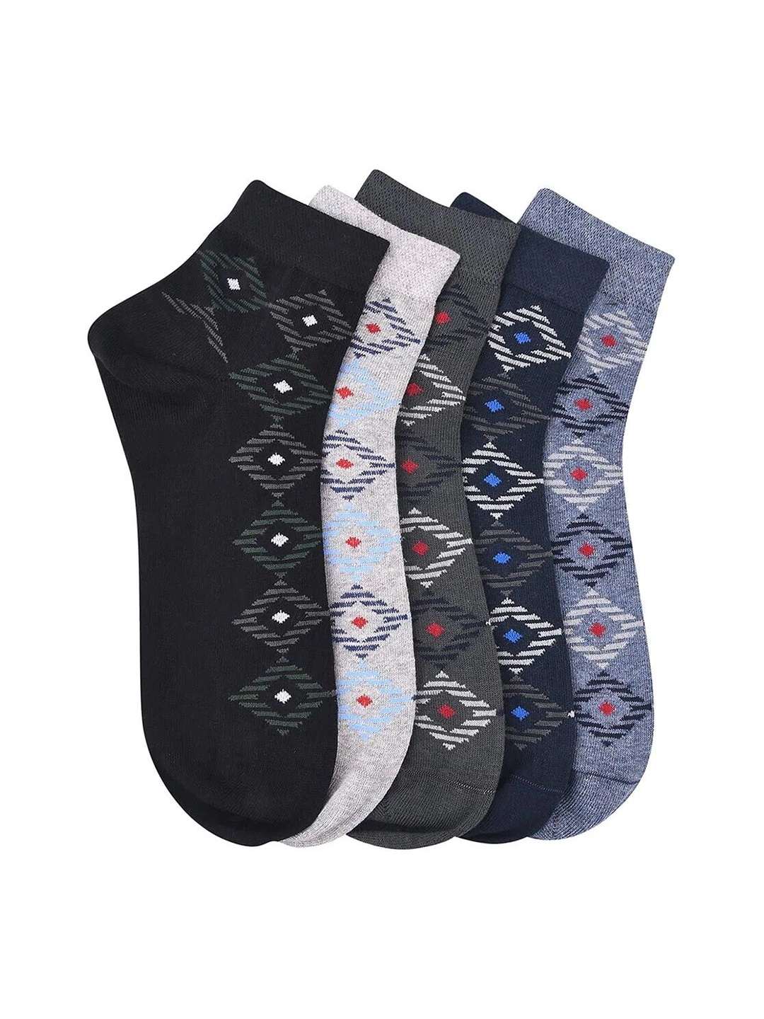 

MARC Men Pack Of 5 Blue & Black Patterned Ankle Length Socks