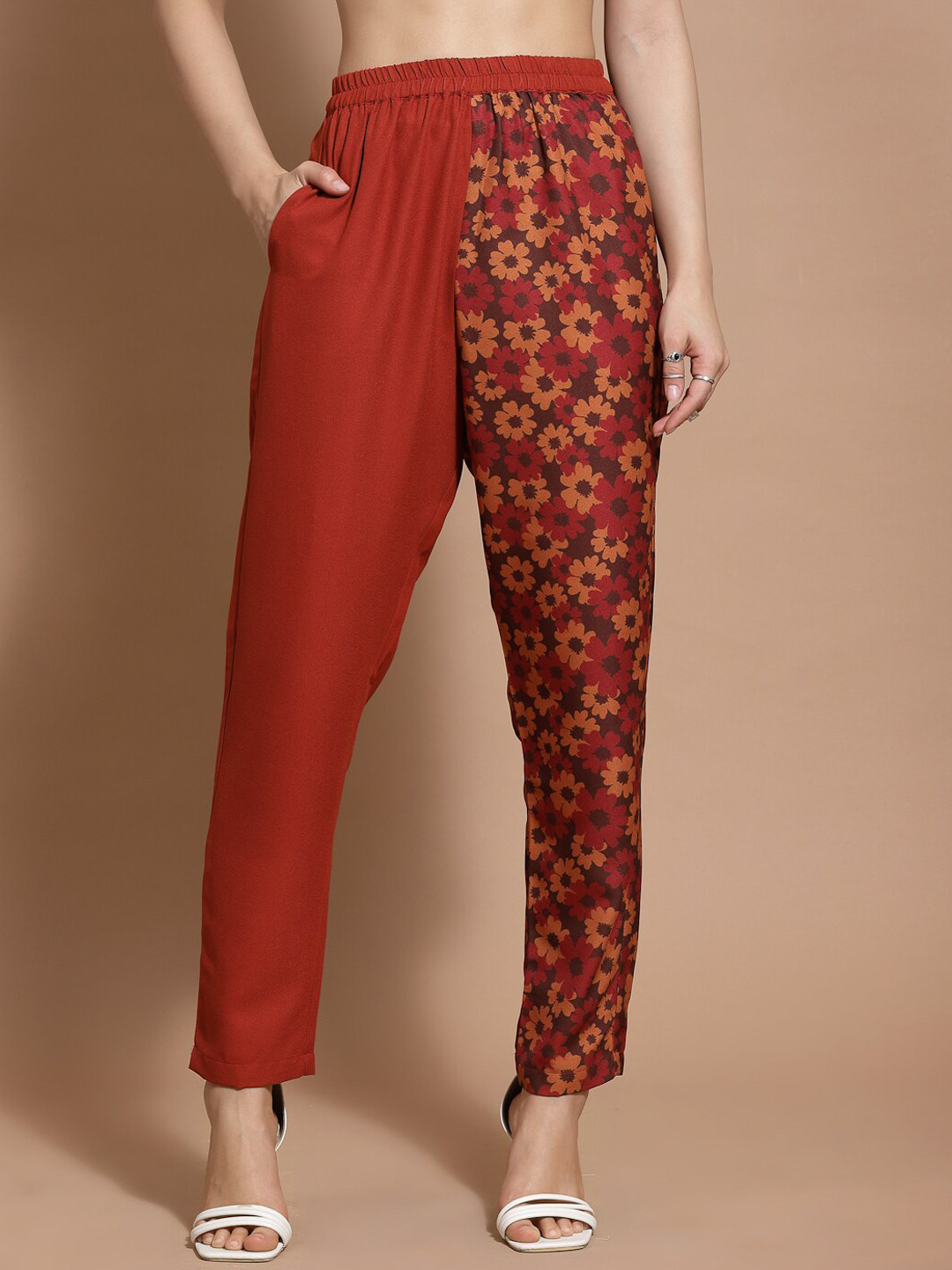 

KASSUALLY Women Rust Printed Tapered Fit Trousers